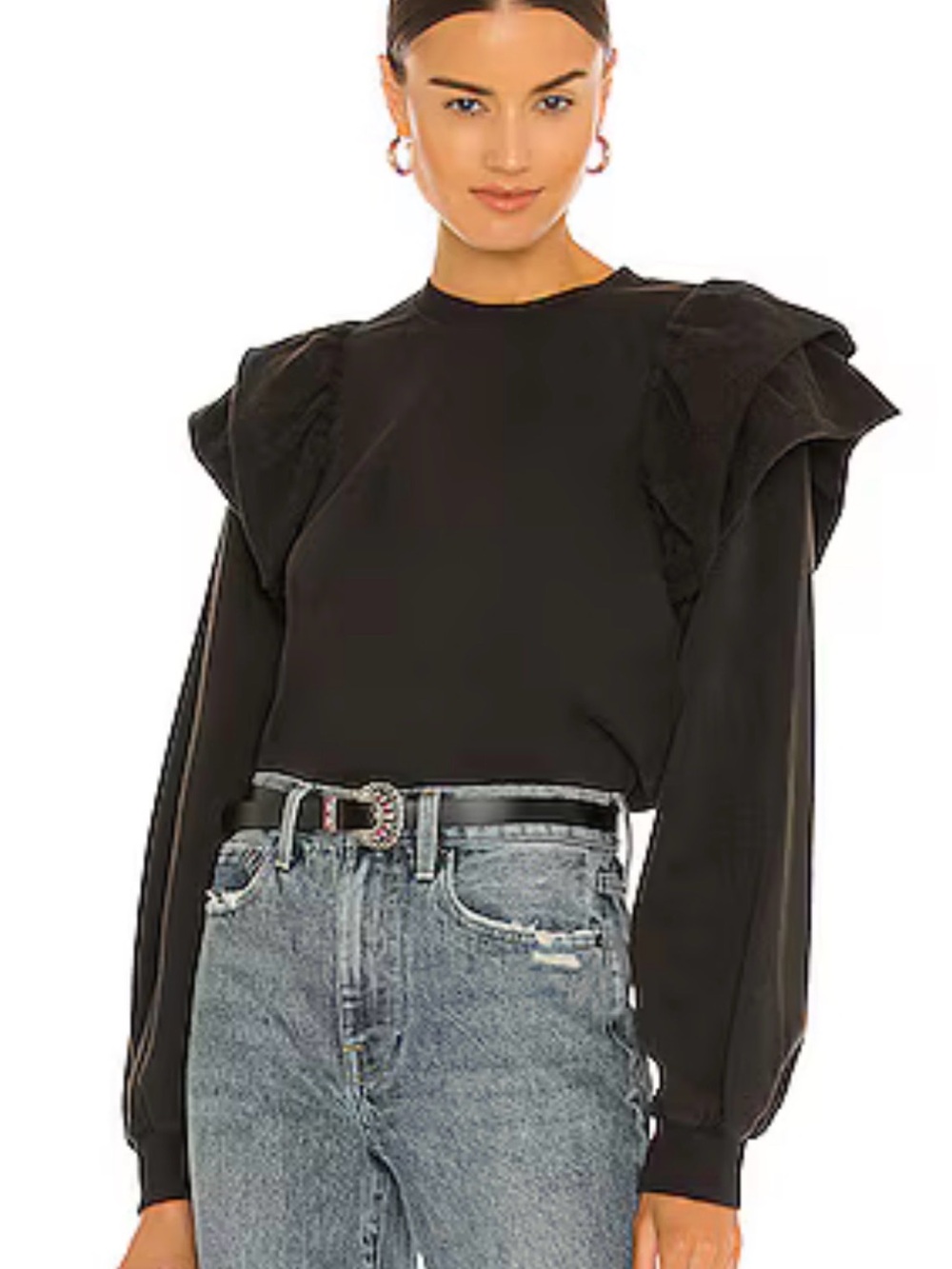 Pistola Dylan Ruffle Sweatshirt Black Sky Long Sleeve Pullover Size L